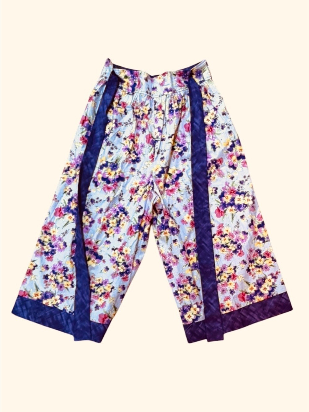 Dee’s Designs High Waist Wide Leg Capris Floral Violets Cottagecore Handmade - Picture 3 of 5